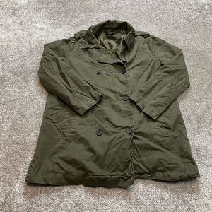 Forever 21 Overcoat Jacket Womens Large Army Green Double Breasted Pockets Belt